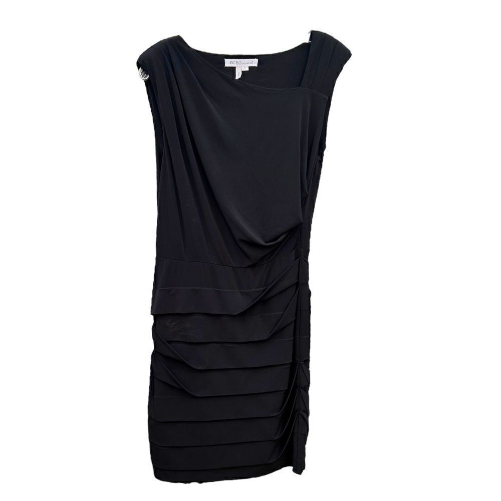Bcbg Black Mini Cocktail Dress Ruched Sleeveless Stretchy Womens S